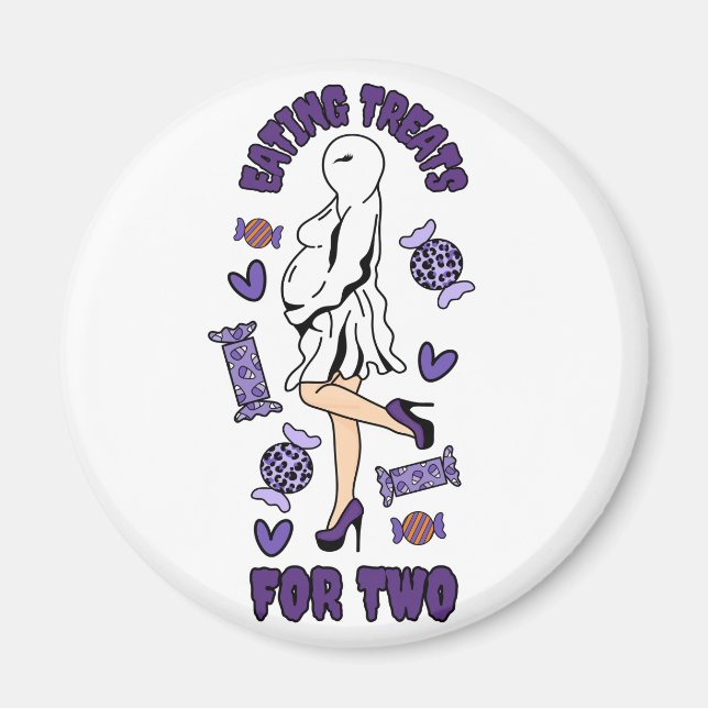 "Eating Treats for Two" Gravid Halloween-Lila Magnet (Framsidan)