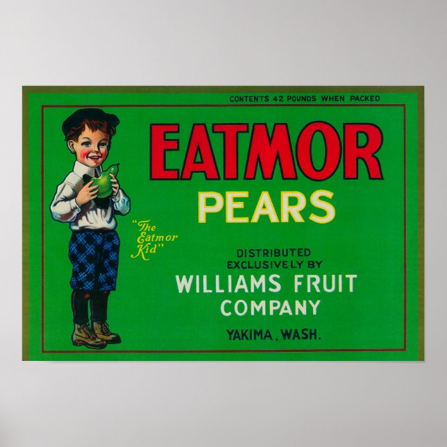 Eatmor Pear Låda LabelYakima, WA Poster (Framsidan)