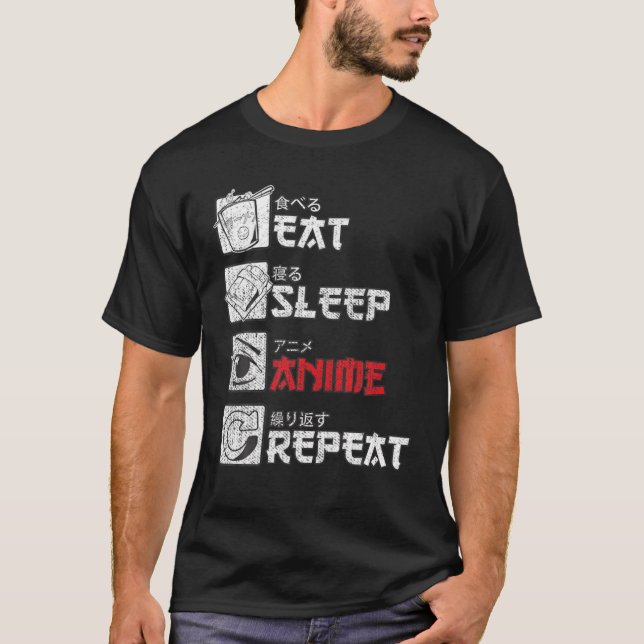 Eats Sleep Anime Repeats Gift T Shirt (Framsida)