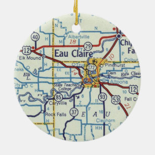 Eau Claire Vintage Karta Julgransprydnad Keramik