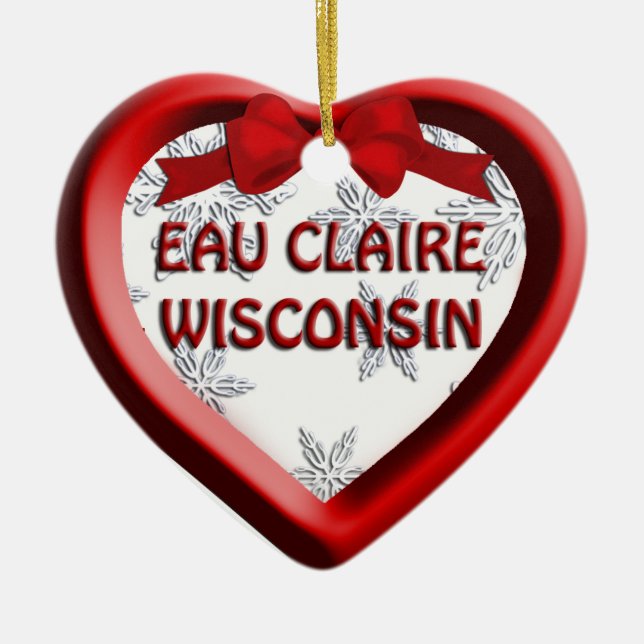 Eau Claire Wisconsin Heart-julprydnad Julgransprydnad Keramik (Framsidan)