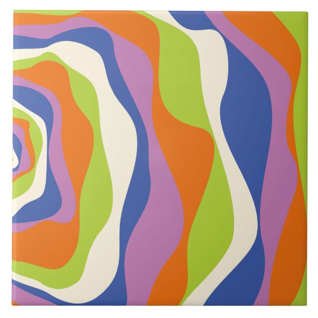 Ebb & Flow 4 Blue, Orange, Lila, Grönt & Cream Kakelplatta (Framsidan)