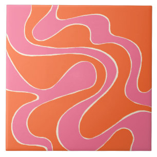 Ebb och Flow 2 i Rosa, Orange och kream Kakelplatta