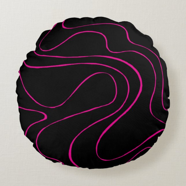 Ebb och Flow 2 - Magenta och svart Rund Kudde (Framsidan)