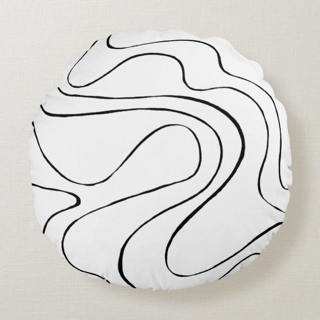 Ebb och Flow 2 - Svartvitt Rund Kudde (Framsidan)