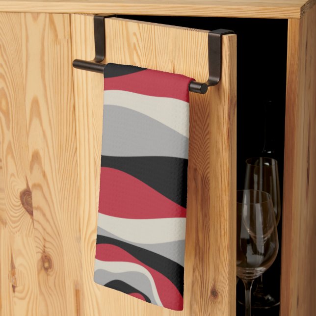 Ebb och Flow 4 - Red, Grått, Black and Bone White Kökshandduk (Thirds Fold)