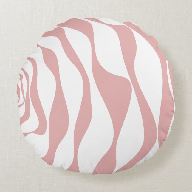 Ebb och Flow 4 - Rosa och vit Rund Kudde (Framsidan)