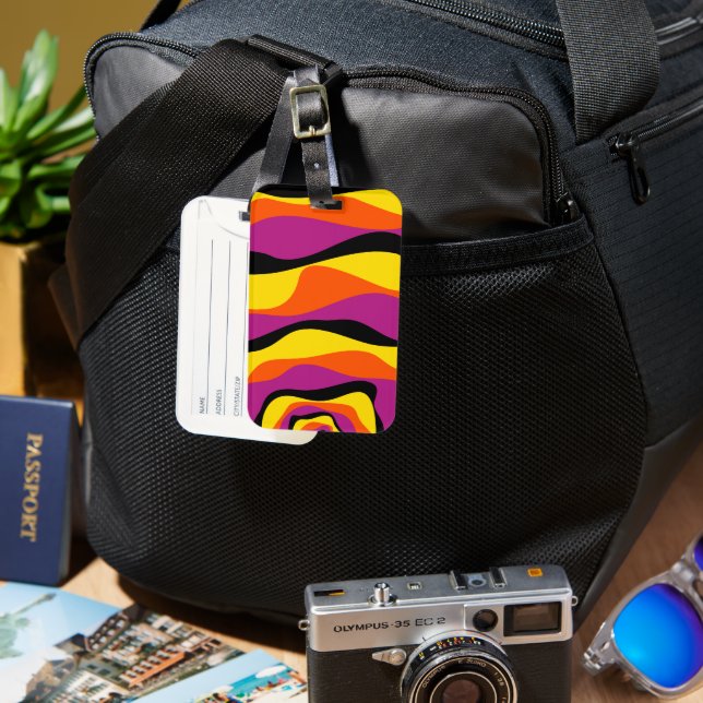 Ebb och Flow 4 - Svart, Rosa, Orange och Gult Bagagebricka (Framsida & Baksida)