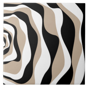 Ebb och Flow 4 - Taupe, Black and White Kakelplatta