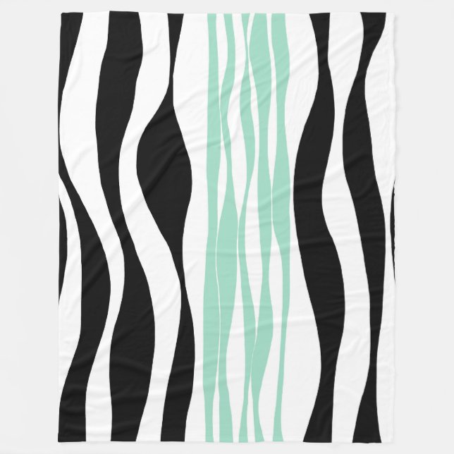 Ebb och Flow - Mint-Grönt, Vit och Svart Fleecefilt (Framsidan)