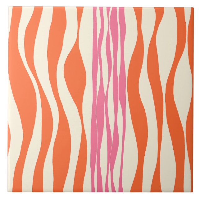 Ebb och Flow - Rosa, Orange och Cream Kakelplatta (Framsidan)