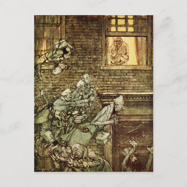 Ebenezer Scrooge Dickens jul Vintagen Sång Vykort (Framsida)