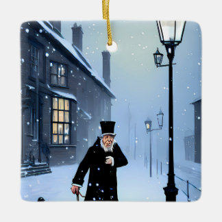 Ebenezer Scrooge Snowy Victorian Street Julgransprydnad Keramik