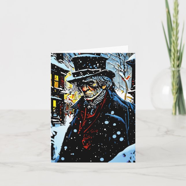 Ebenezer Scrooge Victorian Julvinter Scene Kort (Framsida)