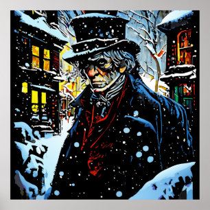 Ebenezer Scrooge Victorian Julvinter Scene Poster