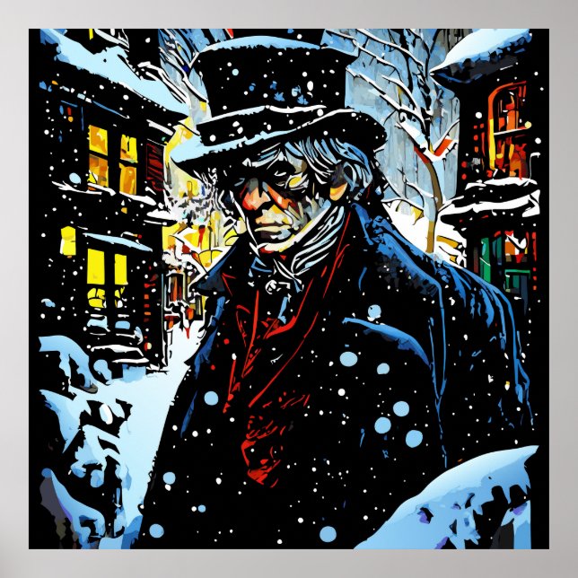 Ebenezer Scrooge Victorian Julvinter Scene Poster (Framsidan)