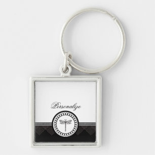 Ebenholtssvart sländaEmblem Keychain Fyrkantig Silverfärgad Nyckelring