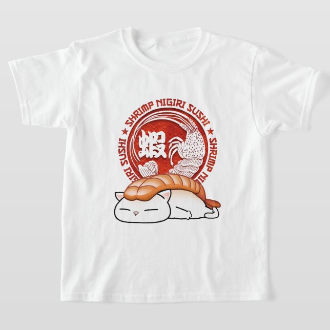 Ebi Shrimp Sushi Cat T Shirt (Laydown)
