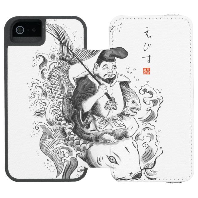 Ebisu - Fiskets och handelns gud (tuschmålning) Incipio iPhone Wallet Skal (Folio Öppen)