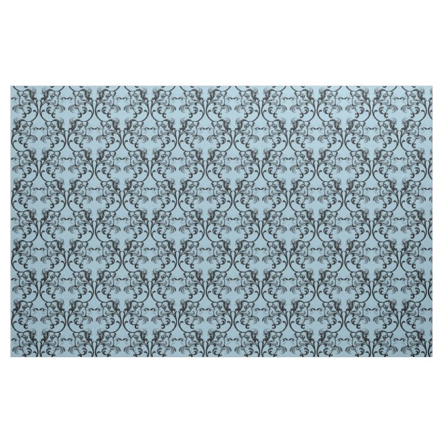 Ebony Blue Parisian Damask Pattern Fabric Tyg (Fat Quarter)