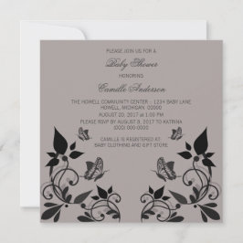 Ebony Butterfly Blommigt Baby Shower Inbjudan