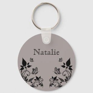 Ebony Butterfly Blommigt Keychain Nyckelring