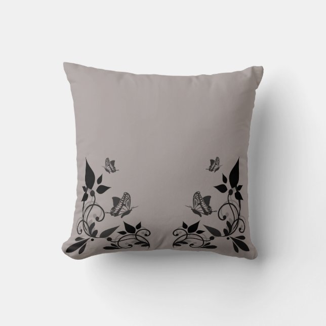 Ebony Butterfly Blommigt Pillow Kudde (Framsida)
