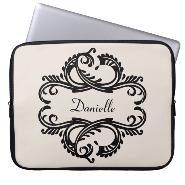 Ebony Chic Damask Laptop sleeve (Framsidan)
