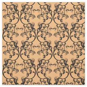 Ebony Coral Parisian Damask Pattern Fabric Tyg