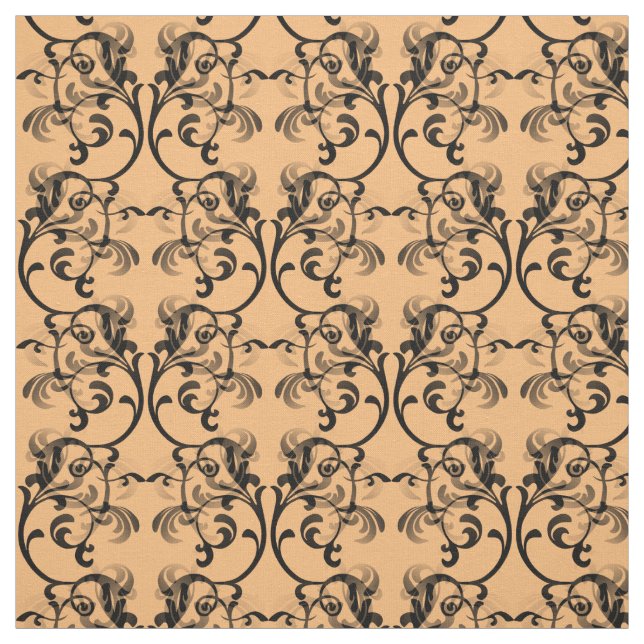 Ebony Coral Parisian Damask Pattern Fabric Tyg (Provkarta)