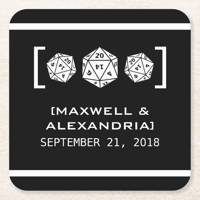 Ebony D20 Dice Gamer Pappra Underlägg Papper Kvadrat (Framsidan)
