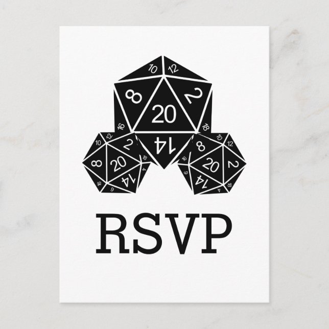Ebony D20 Dice Response Postcard Inbjudan Vykort (Framsida)