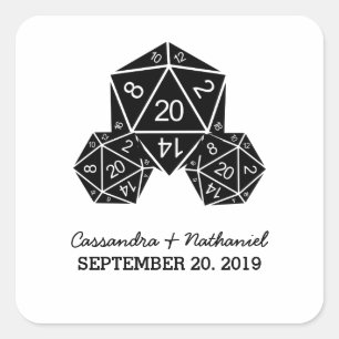 Ebony D20 Dice Wedding Stickers Fyrkantigt Klistermärke