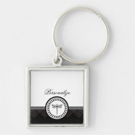 Ebony Dragonfly Emblem Keychain Fyrkantig Silverfärgad Nyckelring