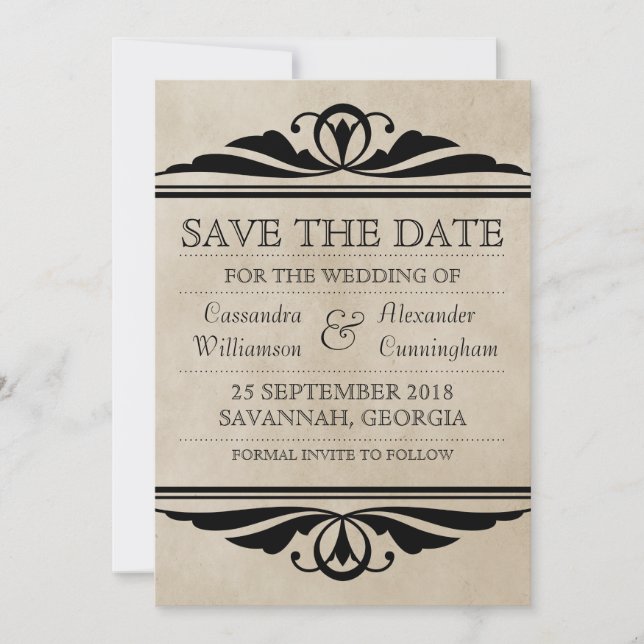 Ebony Elegant Deco Save Date Inbjudan (Framsida)