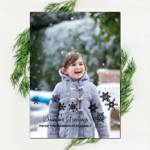 Ebony Elegant Snöflingor Helgdag Photo Card