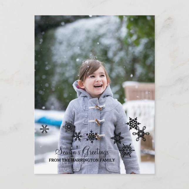 Ebony Elegant Snöflingor julfotopapport Helg Vykort (Framsida)
