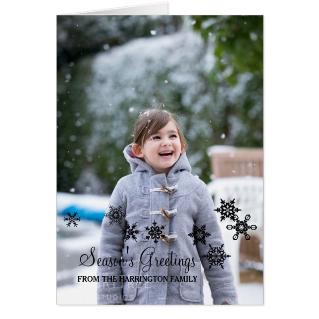 Ebony Elegant Snöflingor julfotoport Hälsningskort (Framsidan)