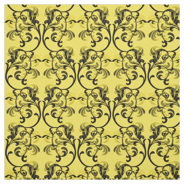 Ebony Gult Parisian Damask Pattern Fabric Tyg (Provkarta)
