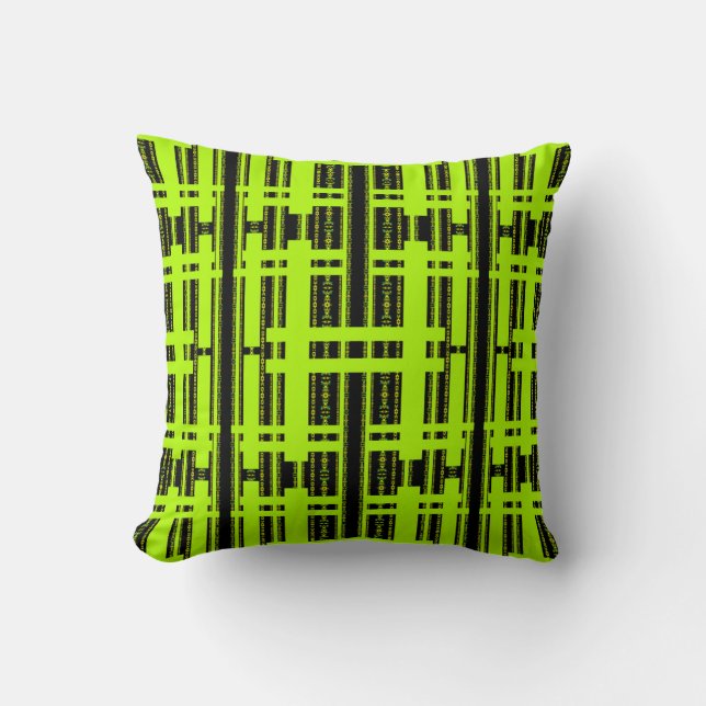 Ebony Lime Modern African Svart & Grön Geometrisk Kudde (Framsida)