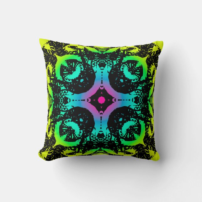 Ebony Lime Modern African Svart & Grön Geometrisk Kudde (Framsida)