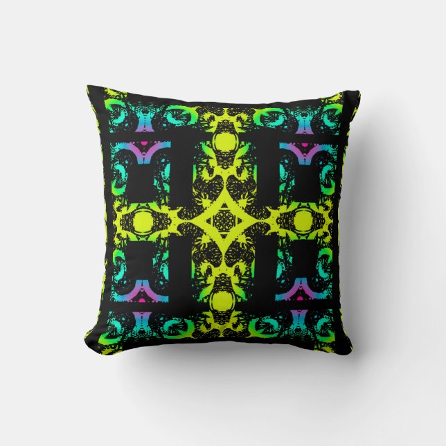 Ebony Lime Modern African Svart & Grön Geometrisk Kudde (Framsida)