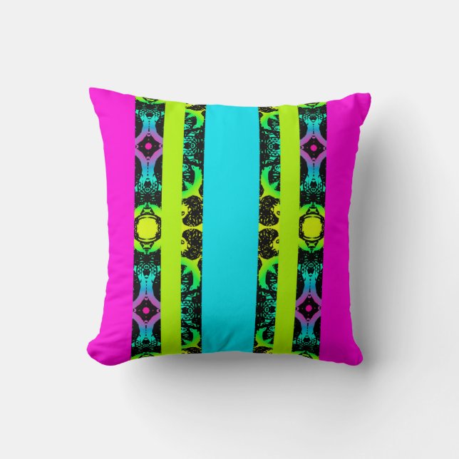 Ebony Lime Modern African Svart & Grön GeometriskE Kudde (Framsida)