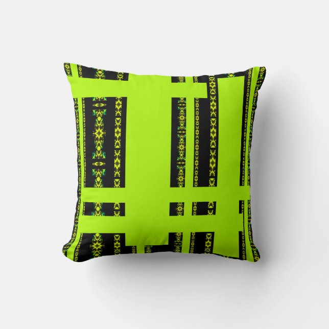 Ebony Lime Modern African Svart & Grön GeometriskE Kudde (Framsida)