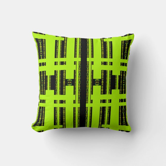 Ebony Lime Modern Afrikansk Svart & Grön Geometris Kudde (Framsida)