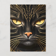 Ebony och Guld Cat-vykort