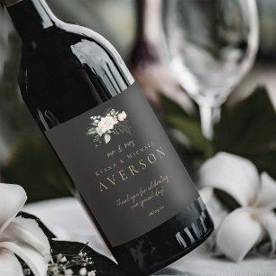 Ebony och Ivory Blommigt Bröllop Mr. & Mrs. ID989 Vinflaska Etikett