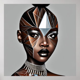 Ebony Queen Auburn Brown Hair Black Melanin Afro Poster