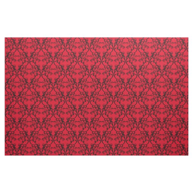 Ebony Red Parisian Damask Pattern Fabric Tyg (Fat Quarter)