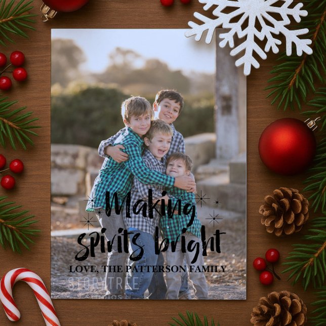 Ebony Starry Skapar Spirits Bright Helgdag Photo Julkort (Ebony Starry Making Spirits Bright Holiday Photo Card)